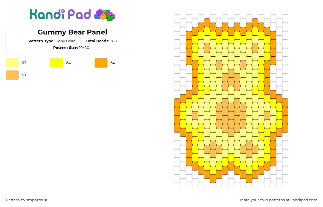 Gummy Bear Panel - Pony Bead Pattern by smporter90 on Kandi Pad - gummy bear,candy,food,confectionery,sweet,treat,chewy,snack,yellow