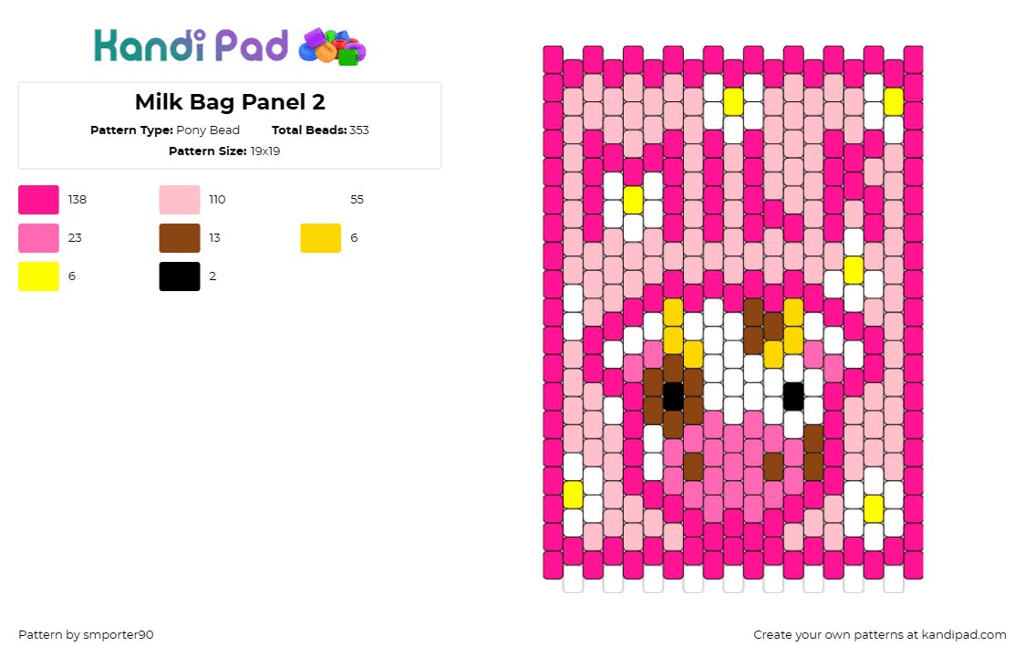 Milk Bag Panel 2 - Pony Bead Pattern by smporter90 on Kandi Pad - milk,cow,bag,panel,playful,animal,agriculture,dairy,pink