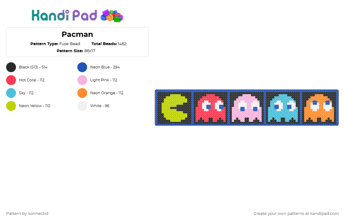 Pacman - Fuse Bead Pattern by konnectid on Kandi Pad - pacman,ghost,arcade,video game,gaming,blue
