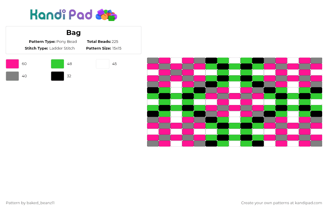 Bag - Pony Bead Pattern by baked_beanz11 on Kandi Pad - green, pink
