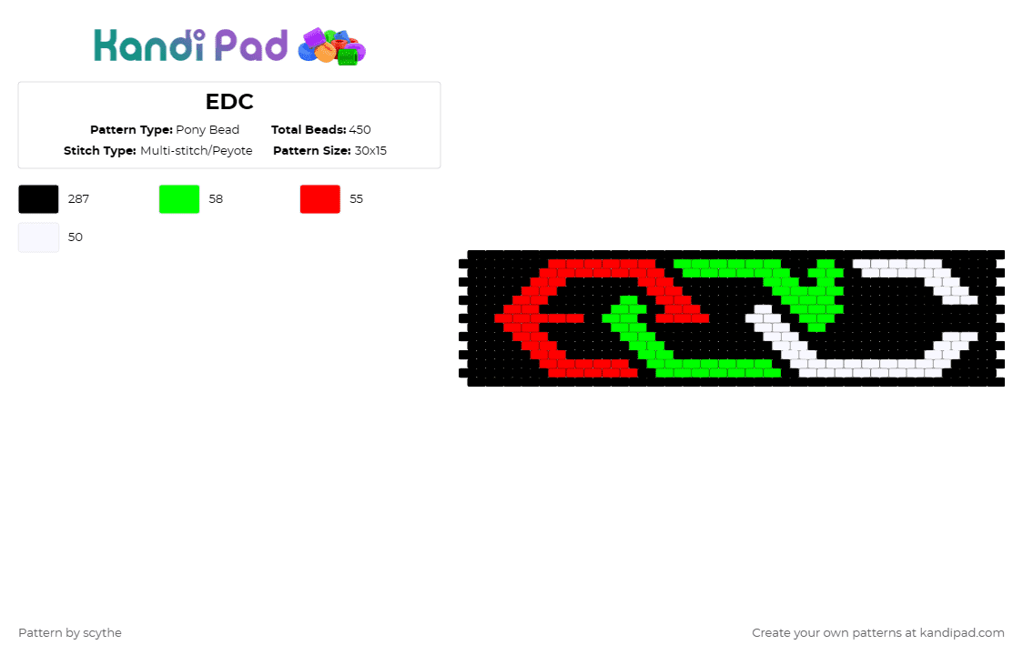 EDC - Pony Bead Pattern by scythe on Kandi Pad - black,green,red,edc,electric daisy carnival,edm,rave,festival,plur,insomniac