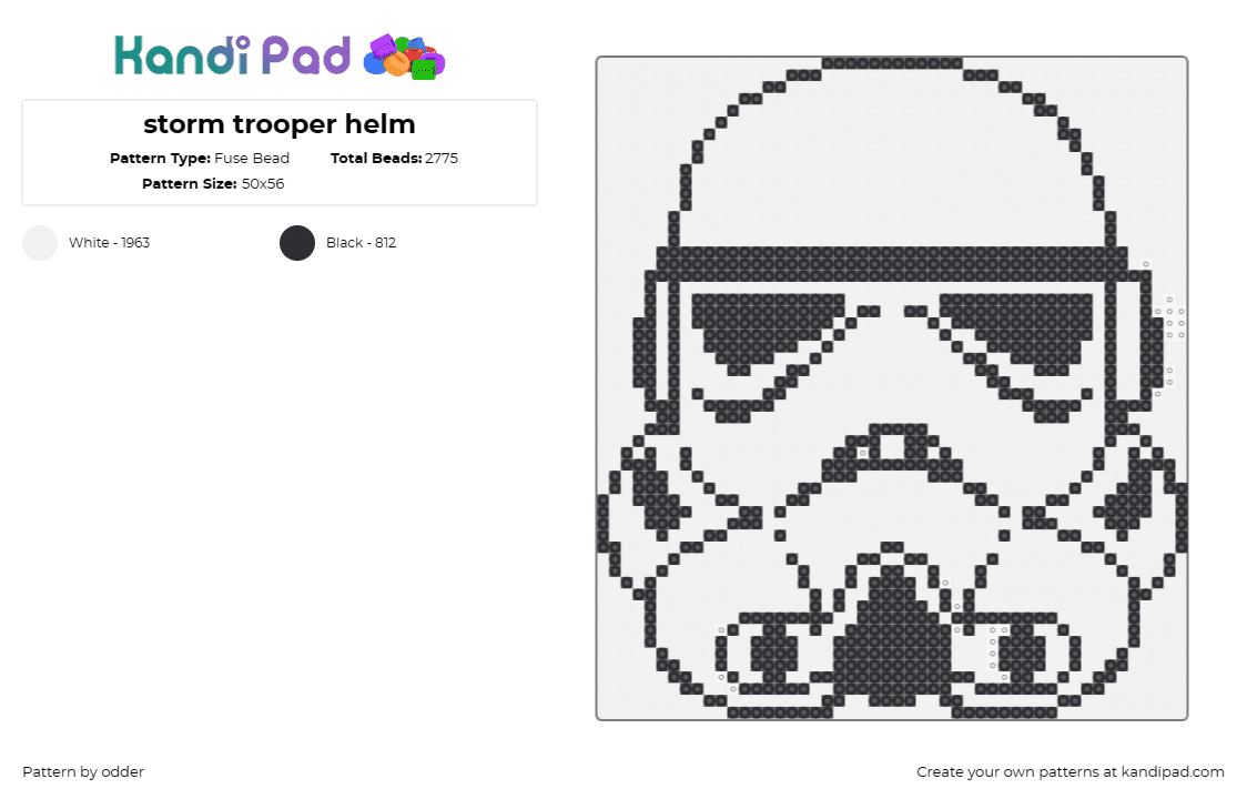 storm trooper helm - Fuse Bead Pattern by odder on Kandi Pad - storm trooper,helmet,star wars,galactic,soldier,detailed,sci-fi,white