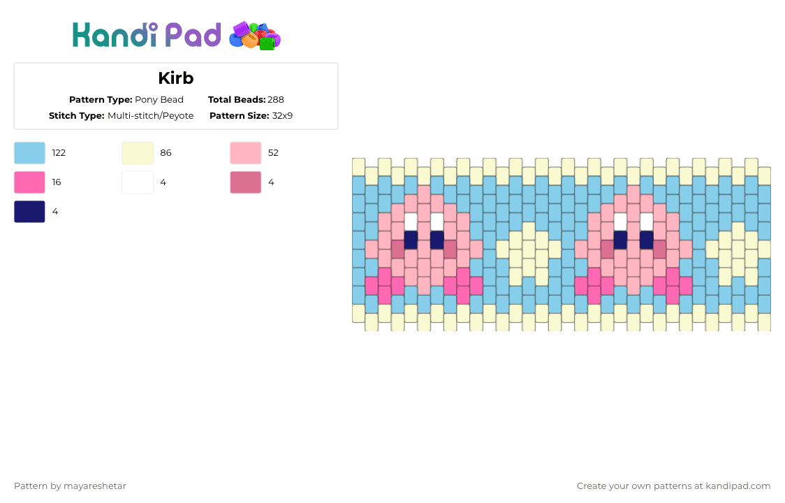 Kirb - Pony Bead Pattern by mayareshetar on Kandi Pad - cuff, kirby, light blue, pink