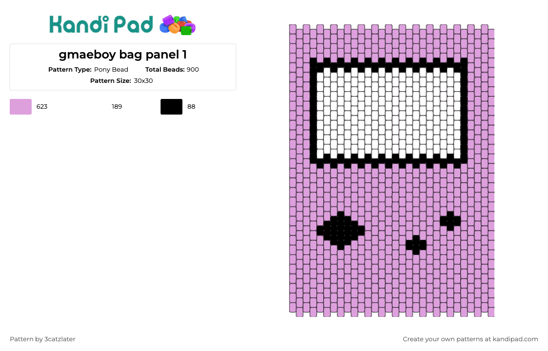 gmaeboy bag panel 1 - Pony Bead Pattern by 3catzlater on Kandi Pad - gameboy,bag,nintendo,retro,handheld,gaming,nostalgia,purple,lavender