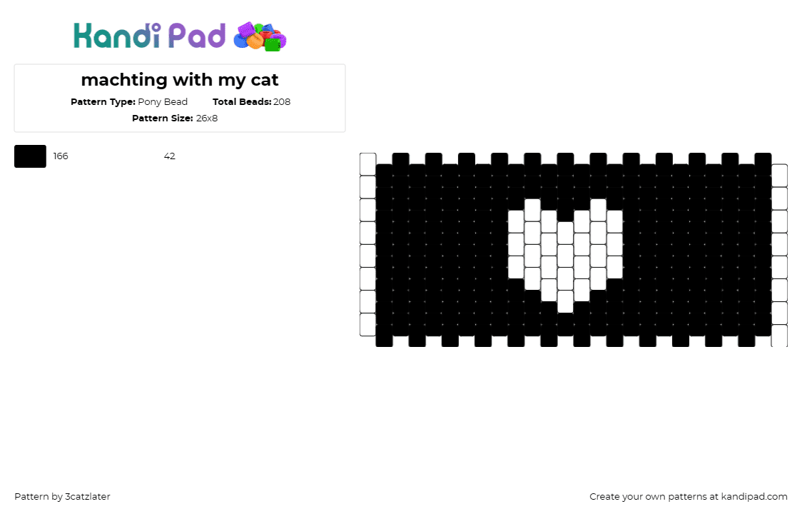 machting with my cat - Pony Bead Pattern by 3catzlater on Kandi Pad - heart,cuff,affection,symbol,love,companion,pet-friendly,sentiment,simple,elegant