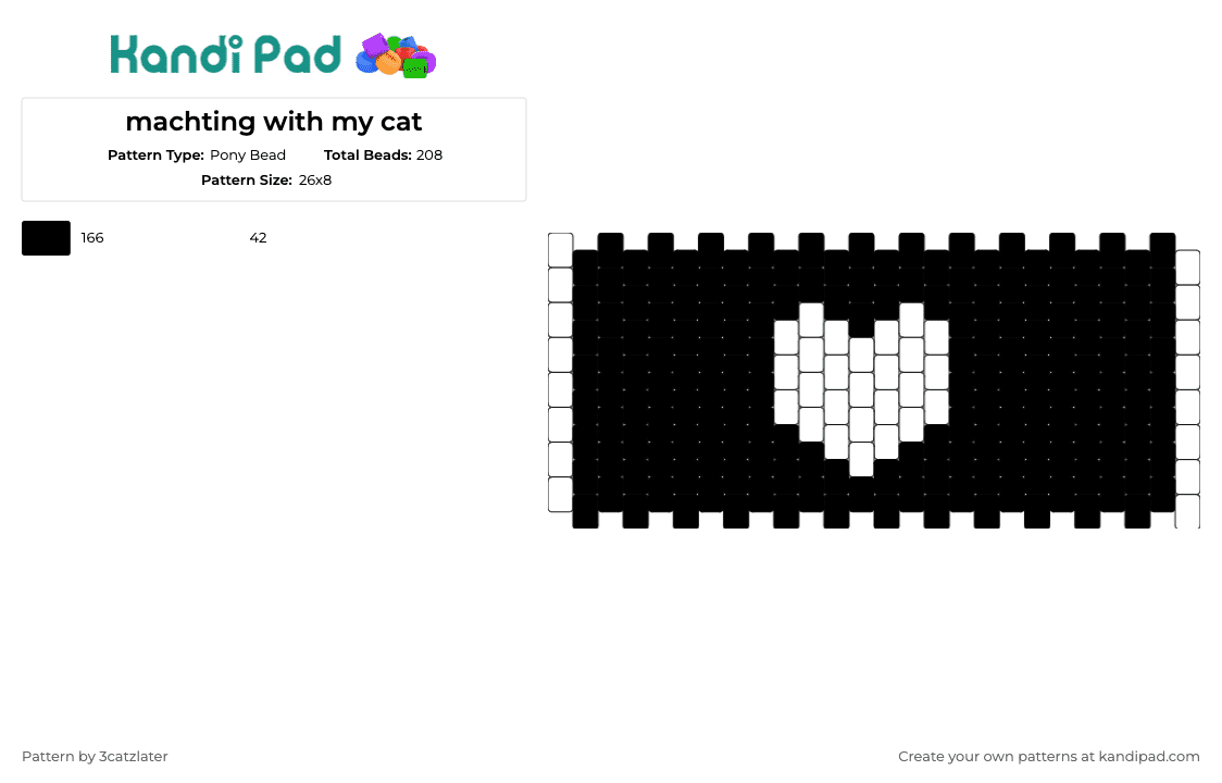 machting with my cat - Pony Bead Pattern by 3catzlater on Kandi Pad - heart,cuff,affection,symbol,love,companion,pet-friendly,sentiment,simple,elegant,white,black