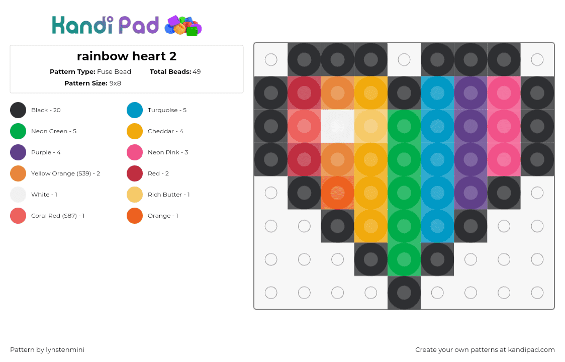 rainbow heart 2 🌈🌀 - Fuse Bead Pattern by lynstenmini on Kandi Pad - heart,rainbow,cute,simple,colorful