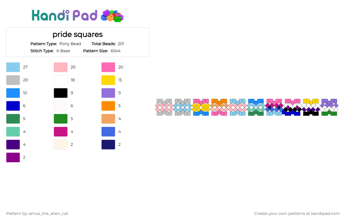 pride squares - Pony Bead Pattern by venus_the_alien_cat on Kandi Pad - pink,light blue,purple,beige