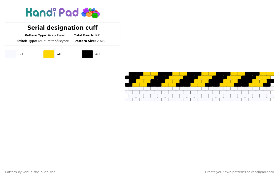Serial designation cuff - Pony Bead Pattern by venus_the_alien_cat on Kandi Pad - yellow,white,murder drones,kandi cosplay,simple