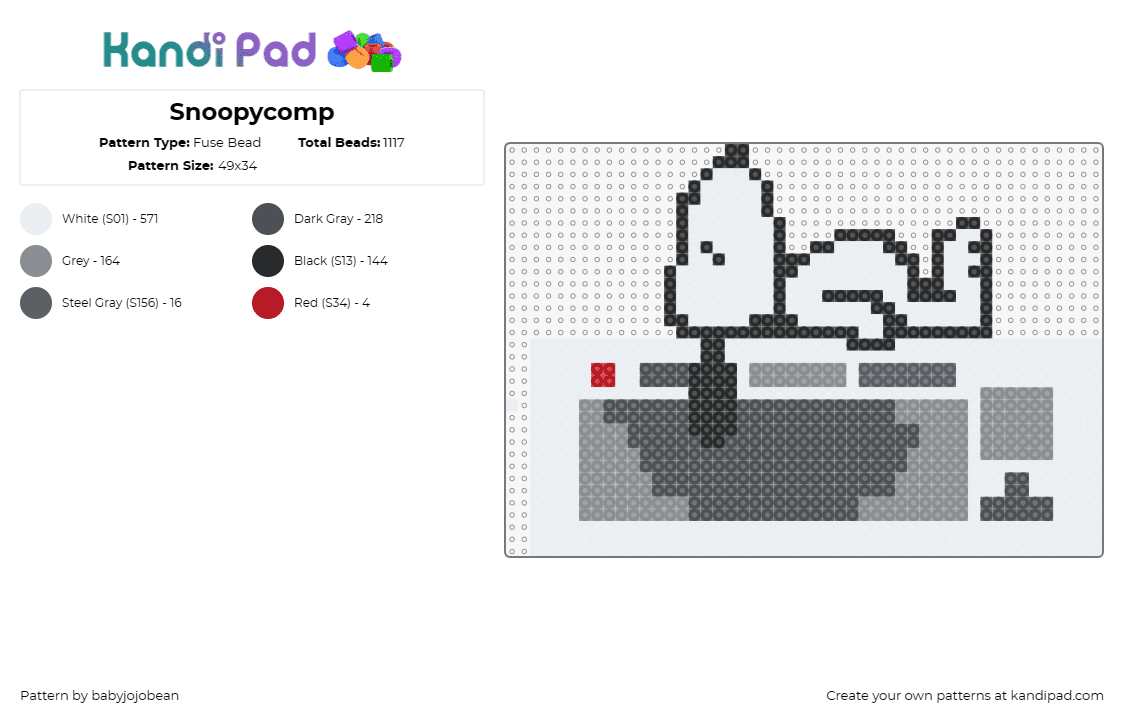 Snoopycomp - Fuse Bead Pattern by babyjojobean on Kandi Pad - snoopy,peanuts,charlie brown,relaxed,doghouse