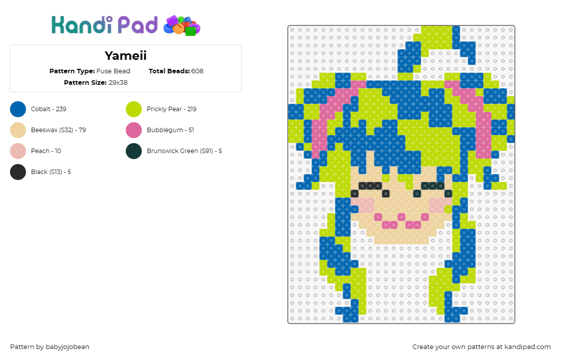 Yameii - Fuse Bead Pattern by babyjojobean on Kandi Pad - yameii online,virtual,music,avatar,virtual artist,pop culture,digital,character,