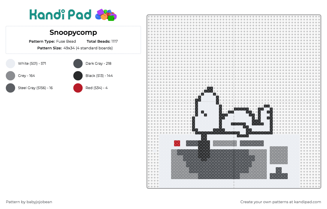 Snoopycomp - Fuse Bead Pattern by babyjojobean on Kandi Pad - snoopy,peanuts,charlie brown,relaxed,iconic,doghouse,delightful,charm