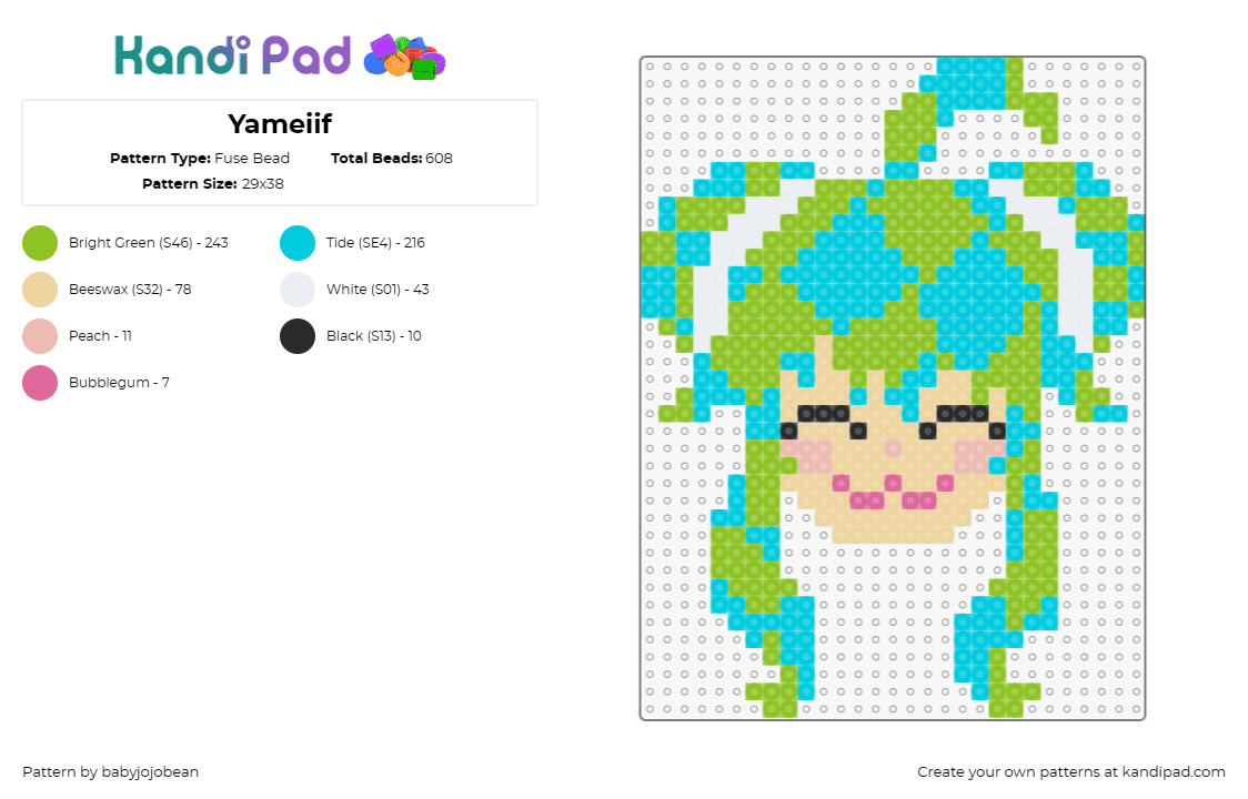 Yameiif - Fuse Bead Pattern by babyjojobean on Kandi Pad - yameii online,virtual,music,icon,digital,virtual artist,avatar,blue,green