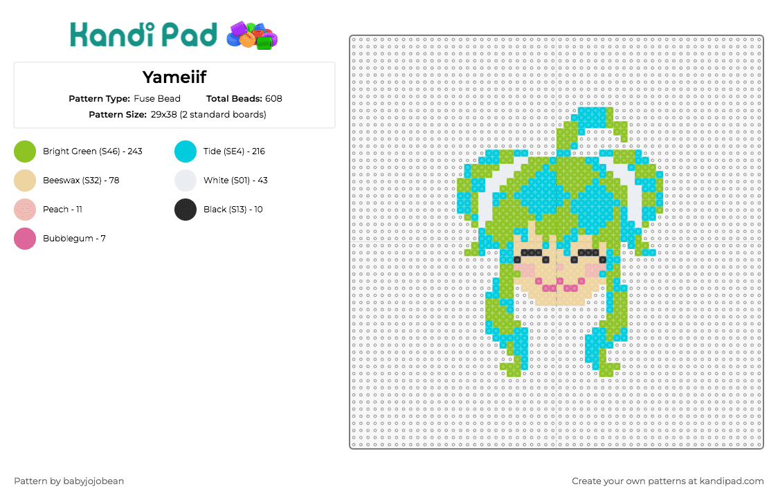 Yameiif - Fuse Bead Pattern by babyjojobean on Kandi Pad - yameii online,virtual,music,icon,digital,virtual artist,avatar,blue,green
