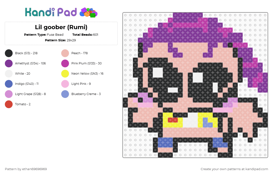Lil goober (Rumi) - Fuse Bead Pattern by ethan69696969 on Kandi Pad - pink,beige