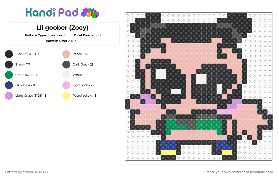 Lil goober (Zoey) - Fuse Bead Pattern by ethan69696969 on Kandi Pad - black,beige