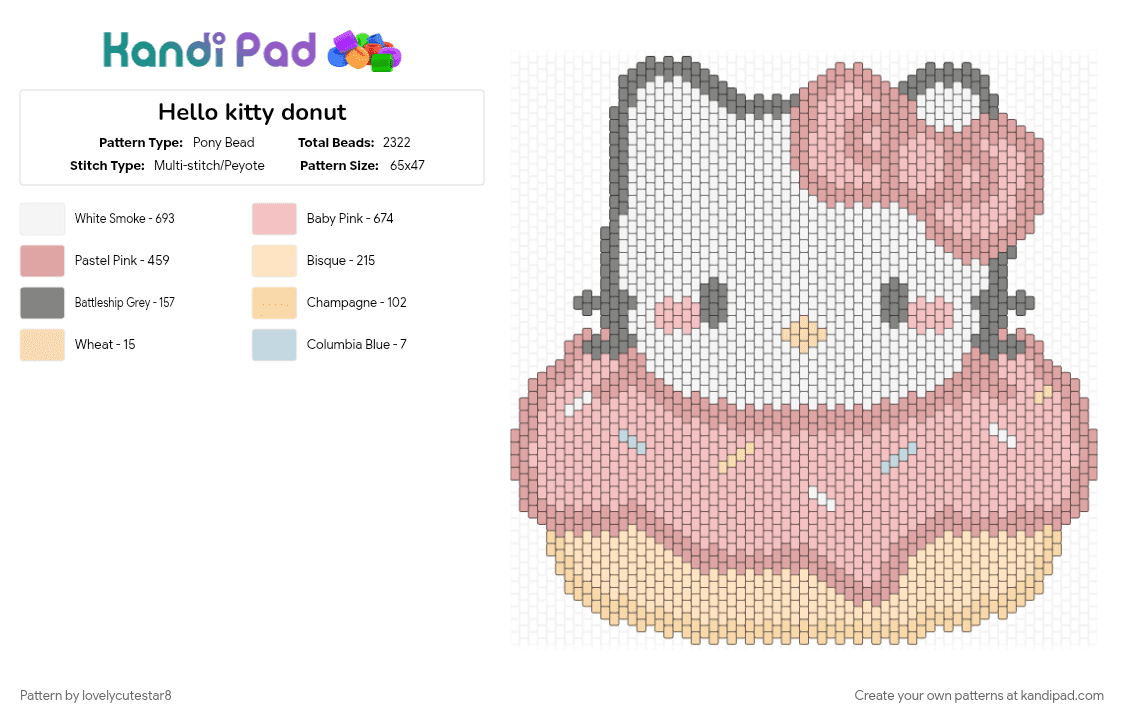 Hello kitty donut - Pony Bead Pattern by lovelycutestar8 on Kandi Pad - beige, character, cute, dessert, donut, hello kitty, kawaii, pastel, sanrio