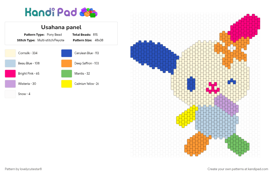 Usahana panel - Pony Bead Pattern by lovelycutestar8 on Kandi Pad - big pattern, blue, cotdkawaii, cute, kawaii, orange, panel, pink, sanrio, usahana, usahana sanrio, white