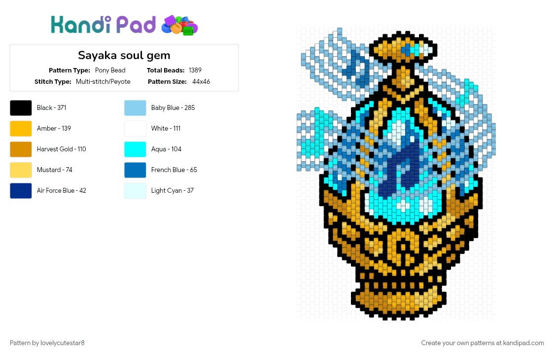 Sayaka soul gem - Pony Bead Pattern by lovelycutestar8 on Kandi Pad - anime, gem, light blue, madoka magica, magical girl, movie, sayaka, sayaka madoka magica, sayaka miki, yellow