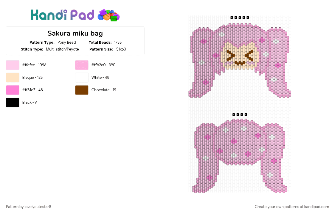 Sakura miku bag - Pony Bead Pattern by lovelycutestar8 on Kandi Pad - bag, bag panel, character, hatsune miku, miku, pink, sakura, sakura miku, vocaloid