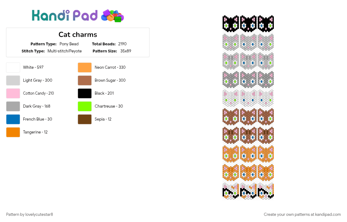 Cat charms - Pony Bead Pattern by lovelycutestar8 on Kandi Pad - 