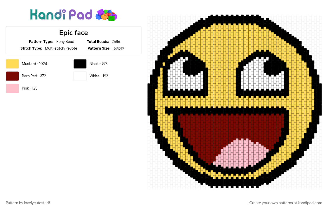 Epic face - Pony Bead Pattern by lovelycutestar8 on Kandi Pad - 