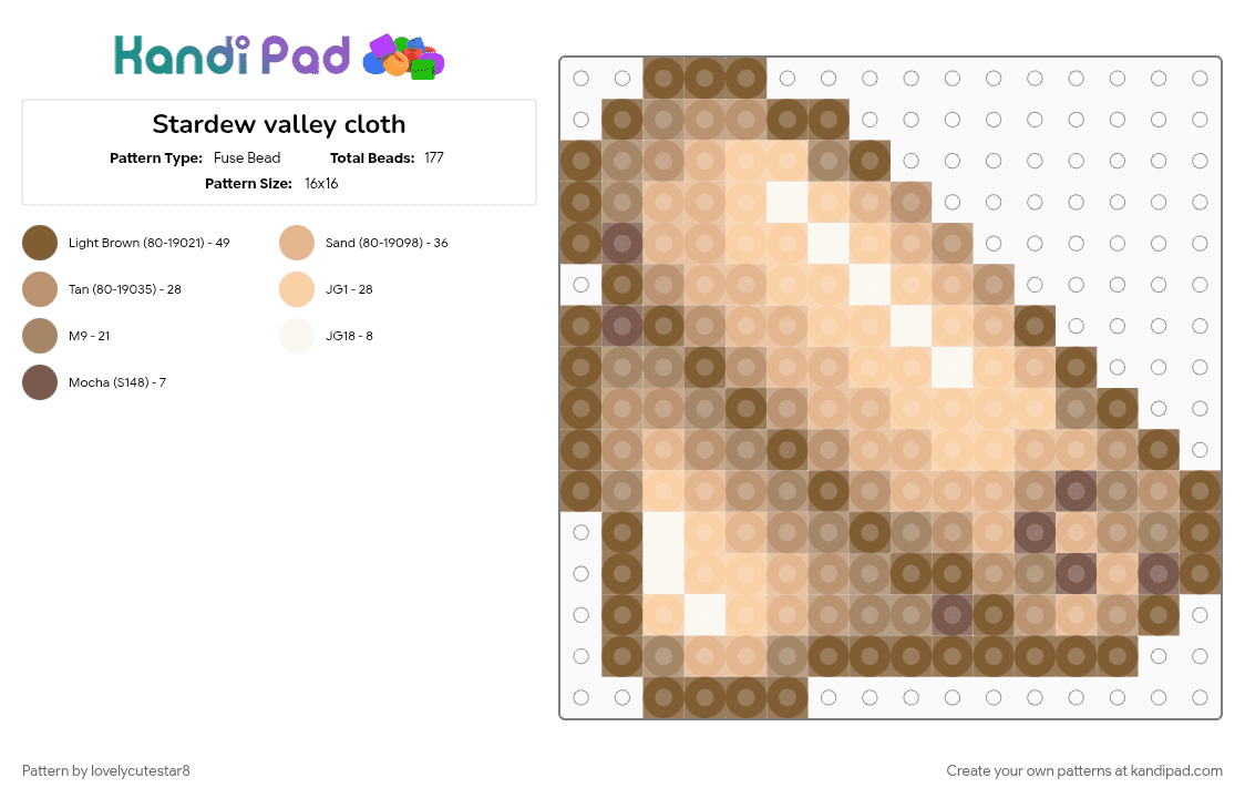 Stardew valley cloth - Fuse Bead Pattern by lovelycutestar8 on Kandi Pad - beige, cloth, cotdfabric, fabric, stardew valley, tan, video game