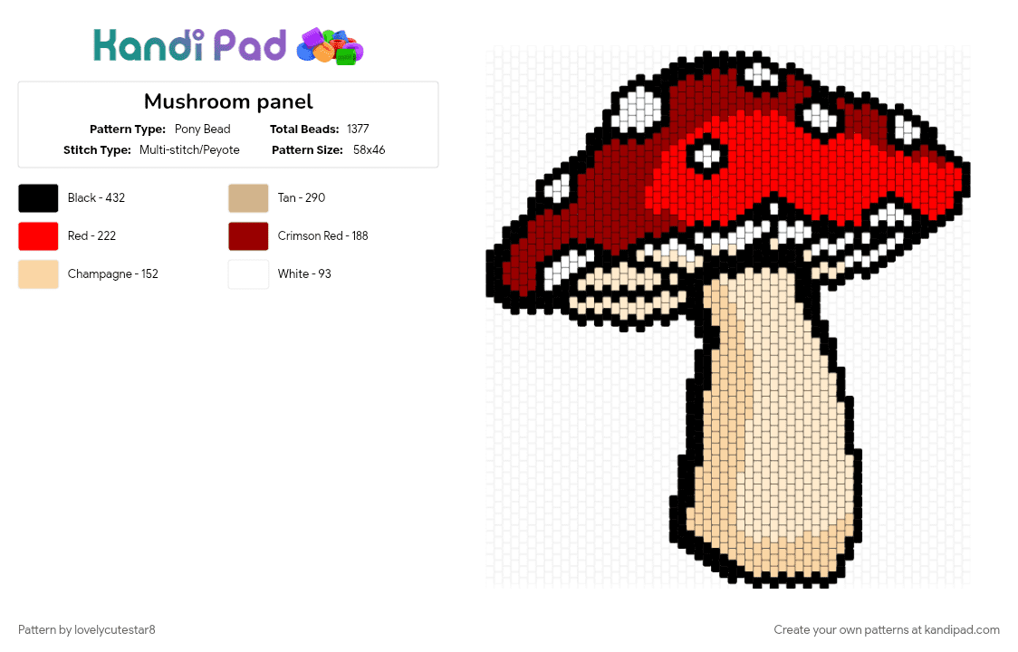Mushroom panel - Pony Bead Pattern by lovelycutestar8 on Kandi Pad - beige, cotdmushrooms, large, large pattern, mushroom, mushrooms, natural, nature, panel, red