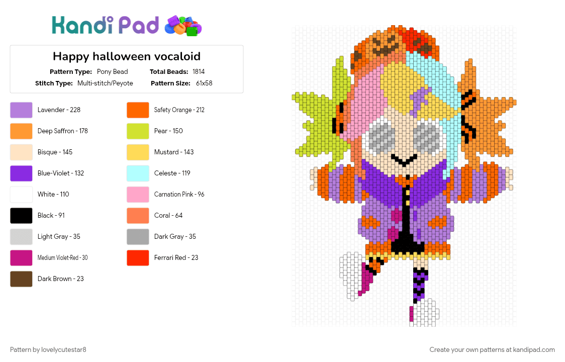 Happy halloween vocaloid - Pony Bead Pattern by lovelycutestar8 on Kandi Pad - character, halloween, music, october, song, spooky, spooky season, vocaloid