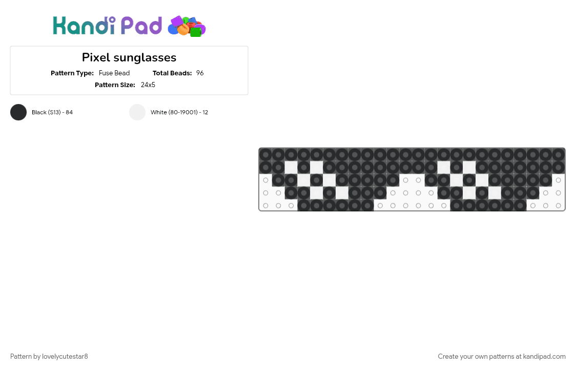 Pixel sunglasses - Fuse Bead Pattern by lovelycutestar8 on Kandi Pad - black, cool, epic, internet, internet culture, meme, pixels, silly, sunglasses