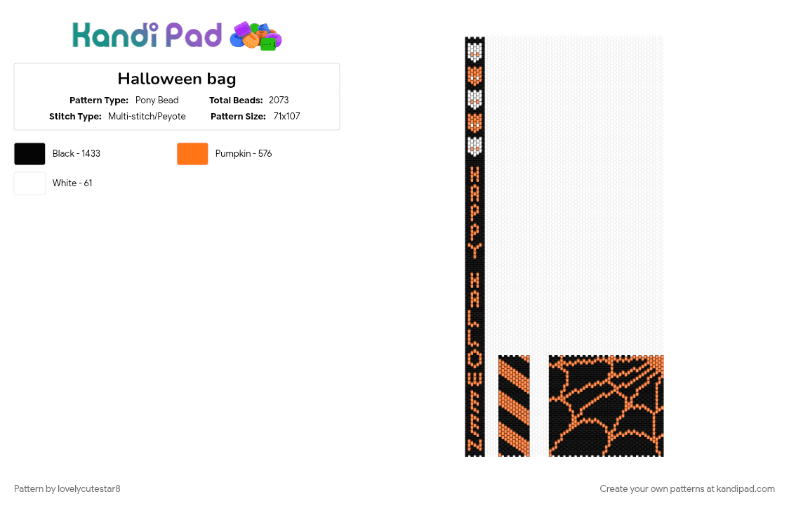 Halloween bag - Pony Bead Pattern by lovelycutestar8 on Kandi Pad - bag, bag pattern, black, ghost, halloween, orange, spider, spooky, trick or treat, web