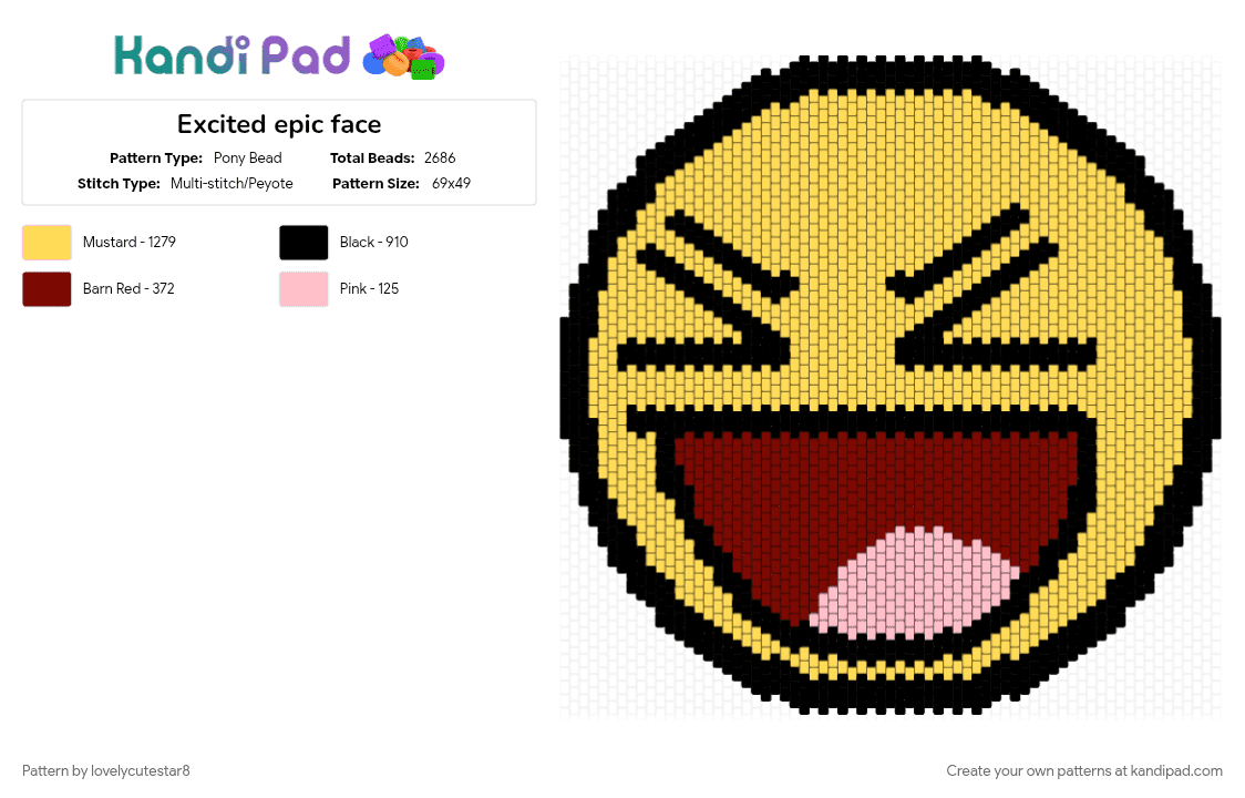 Excited epic face - Pony Bead Pattern by lovelycutestar8 on Kandi Pad - 