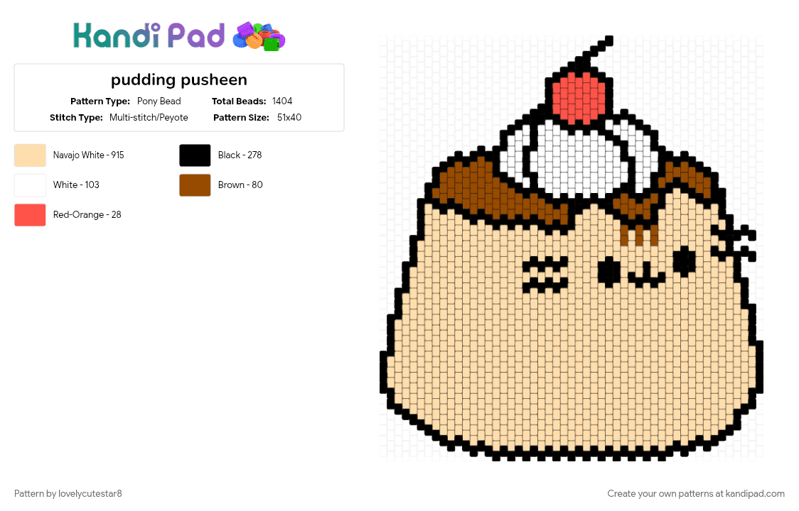 pudding pusheen - Pony Bead Pattern by lovelycutestar8 on Kandi Pad - 