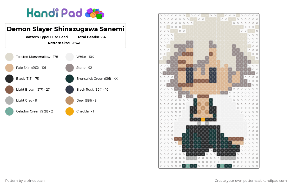 Demon Slayer Shinazugawa Sanemi Sprite - Fuse Bead Pattern by citrineocean on Kandi Pad - beige,gray,demon slayer,kimetsu no yaiba,sanemi,shinazugawa,anime
