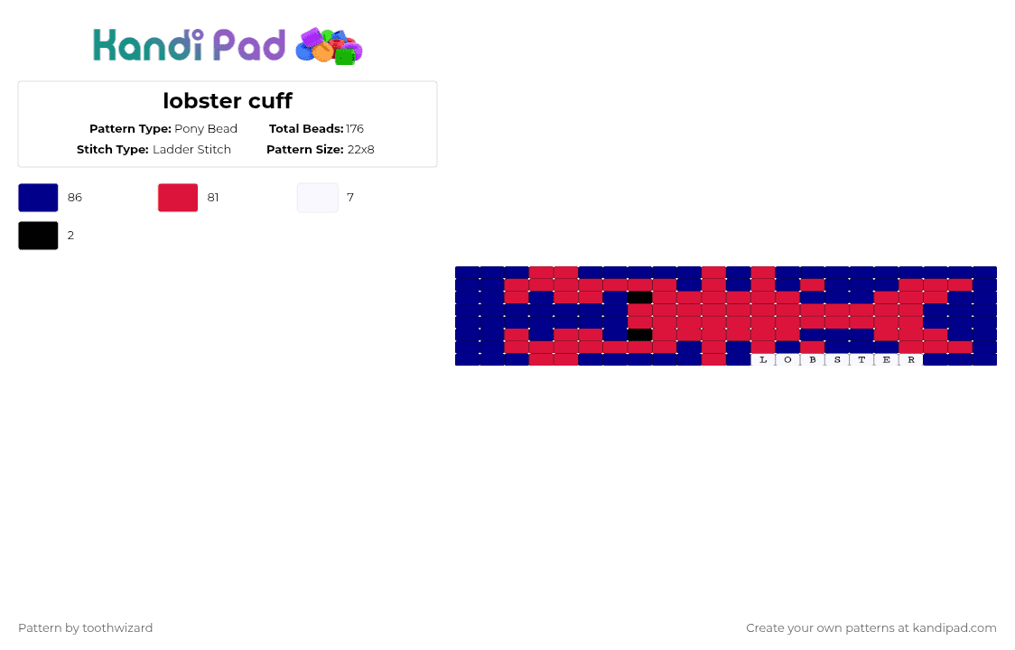 lobster cuff - Pony Bead Pattern by toothwizard on Kandi Pad - purple,red