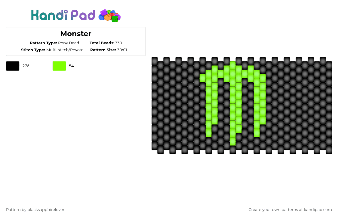 Monster - Pony Bead Pattern by blacksapphirelover on Kandi Pad - black