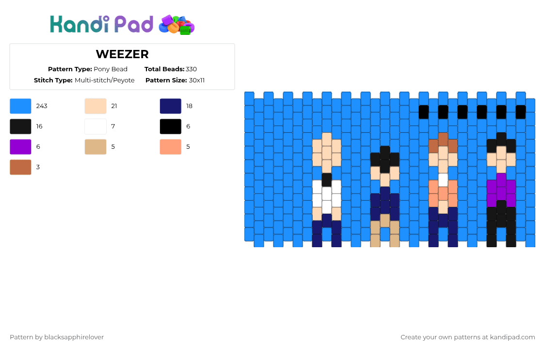 WEEZER - Pony Bead Pattern by blacksapphirelover on Kandi Pad - light blue