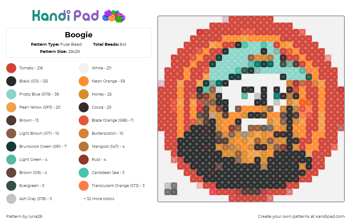 Boogie - Fuse Bead Pattern by luna29 on Kandi Pad - boogie t,music,edm,dj,portrait,fandom,electronic,artist,performance,orange