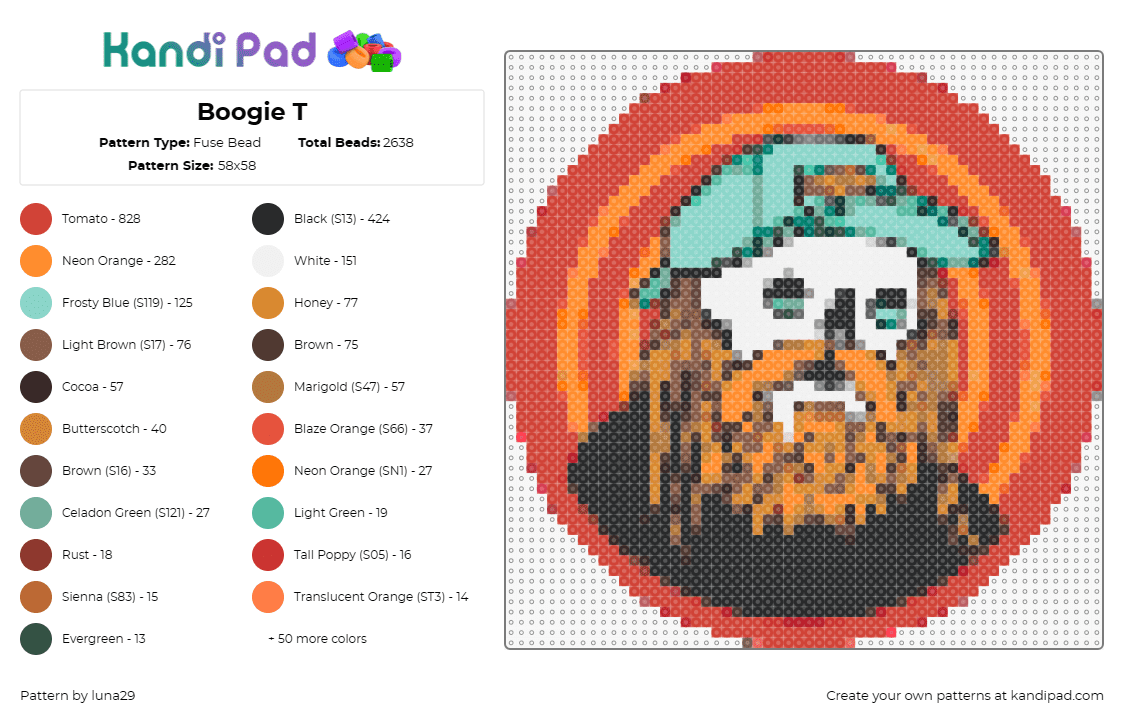 Boogie T - Fuse Bead Pattern by luna29 on Kandi Pad - boogie t,music,edm,dj,guitar,rhythm,fiery backdrop,orange