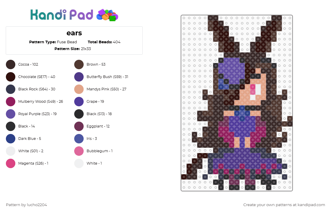 ears - Fuse Bead Pattern by lucho2204 on Kandi Pad - brown,purple