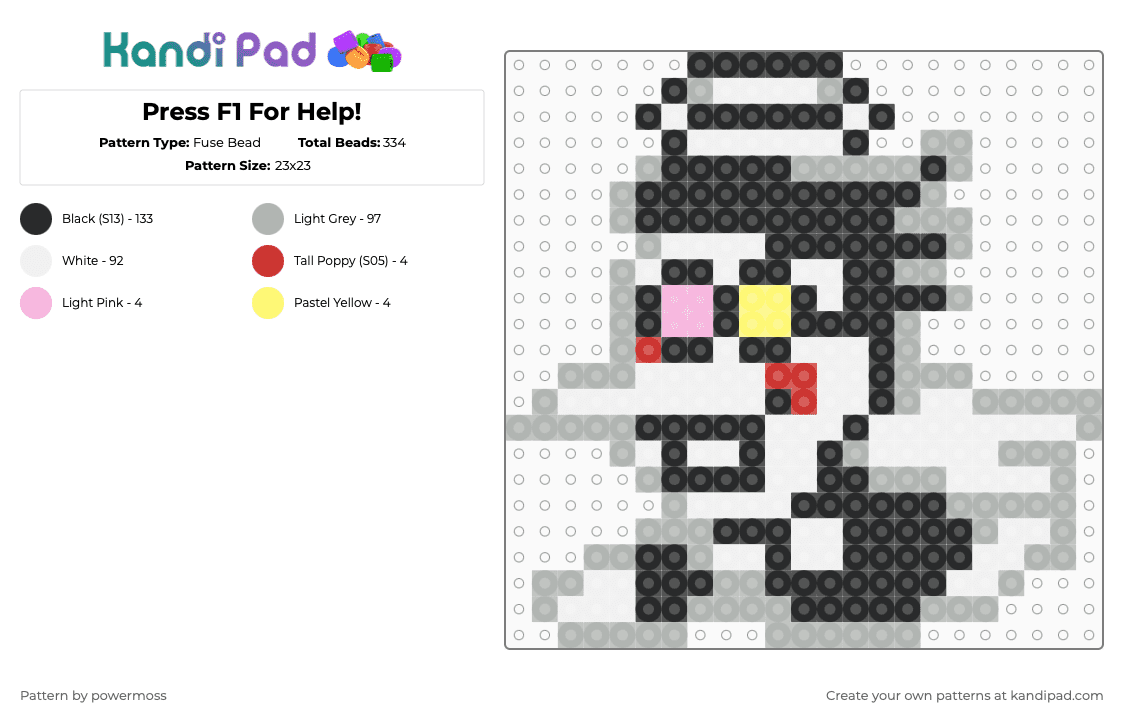 Press F1 For Help! - Fuse Bead Pattern by powermoss on Kandi Pad - white,beige,deltarune,spamton