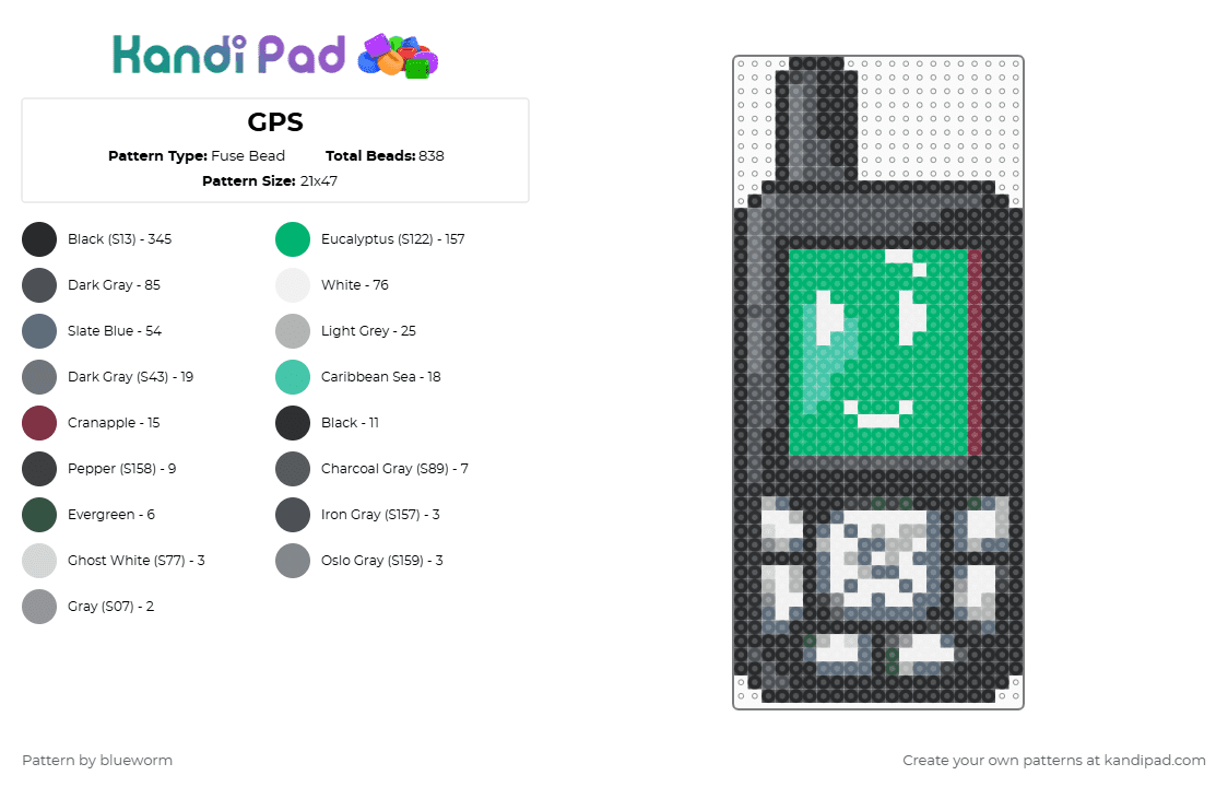 GPS - Fuse Bead Pattern by blueworm on Kandi Pad - black, gray, green