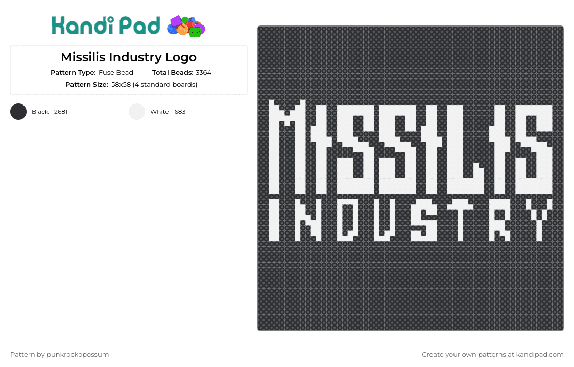 Missilis Industry Logo - Fuse Bead Pattern by punkrockopossum on Kandi Pad - missilis industry,nikke,goddess of victory,video game,text,white,black
