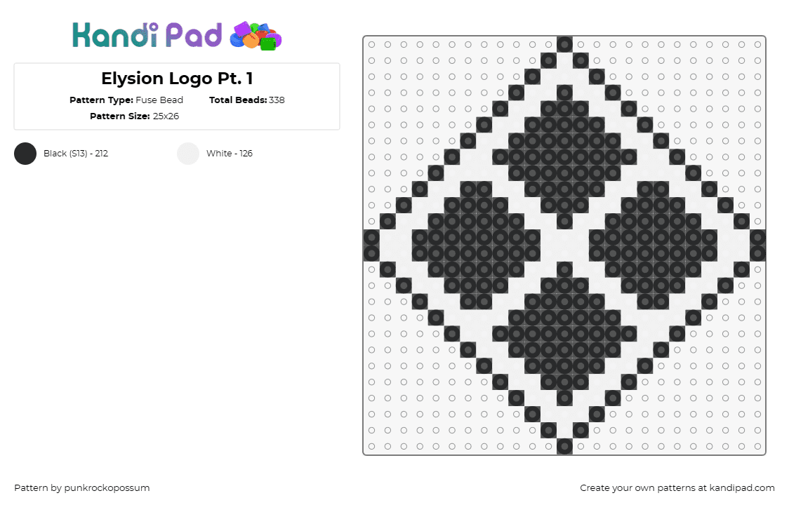 Elysion Logo Pt. 1 - Fuse Bead Pattern by punkrockopossum on Kandi Pad - elysion,nikke,goddess of victory,video game,geometric,logo,diamond,black,white