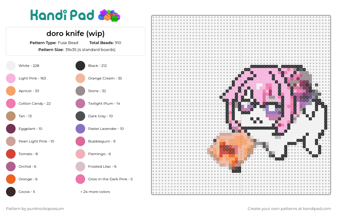 doro knife (wip) - Fuse Bead Pattern by punkrockopossum on Kandi Pad - doro,nikke,meme,goddess of victory,knife,anime,cute,funny,manga,video game,pink,white
