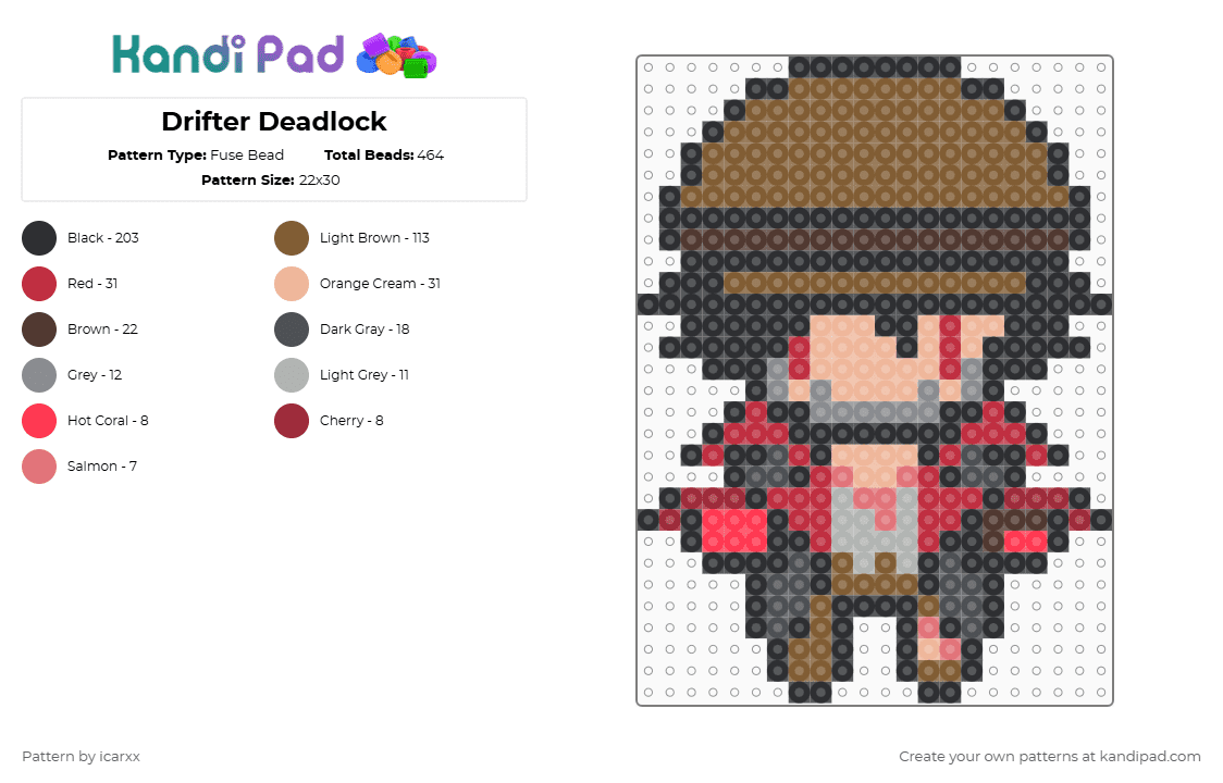Drifter Deadlock - Fuse Bead Pattern by icarxx on Kandi Pad - tan,red,deadlock,valve,drifter