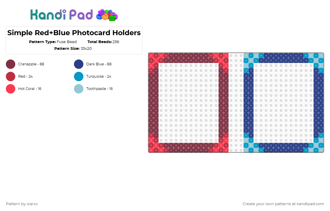 Simple Red+Blue Photocard Holders - Fuse Bead Pattern by icarxx on Kandi Pad - brown,blue,frame,picture,photocard,photo holder,picture frame