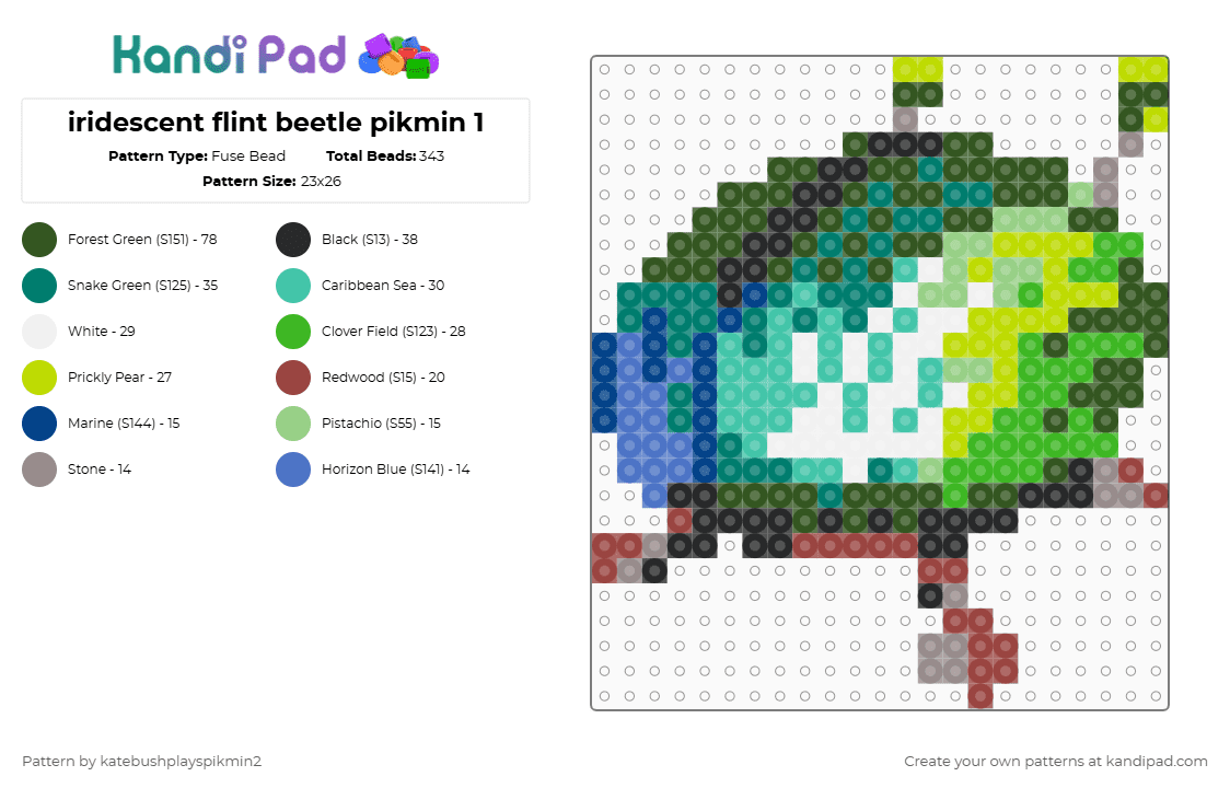 iridescent flint beetle pikmin 1 - Fuse Bead Pattern by katebushplayspikmin2 on Kandi Pad - gold,teal,green,pikmin,pikmin 1