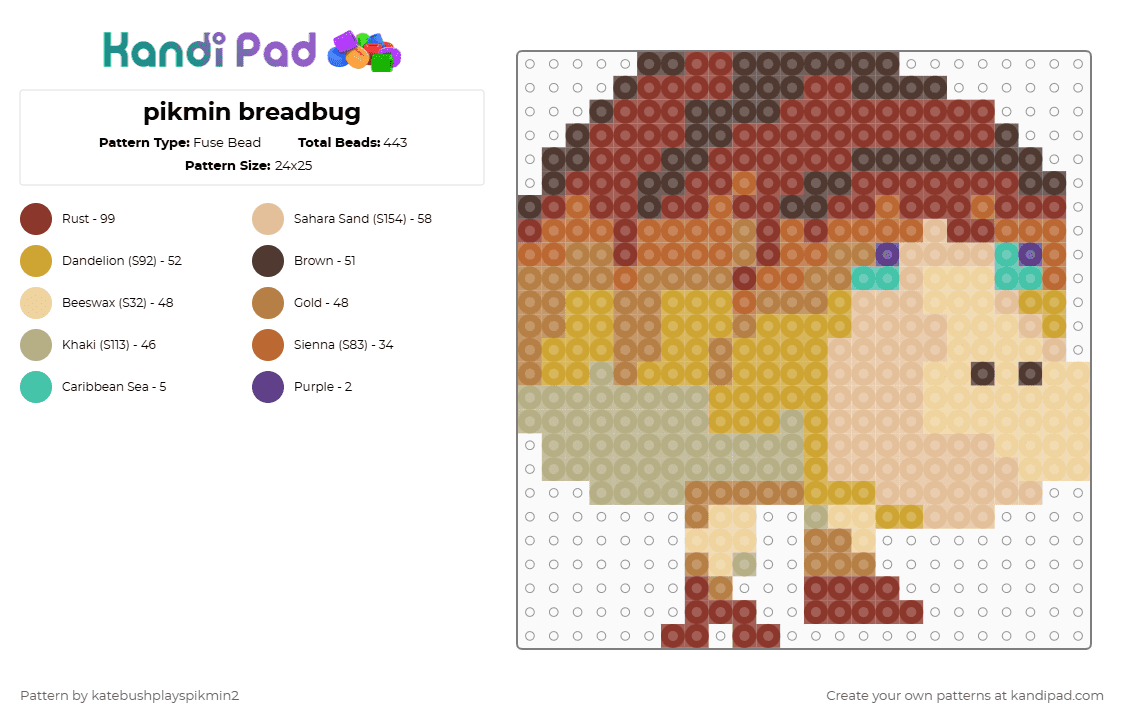 pikmin breadbug - Fuse Bead Pattern by katebushplayspikmin2 on Kandi Pad - beige, pikmin, red, tan