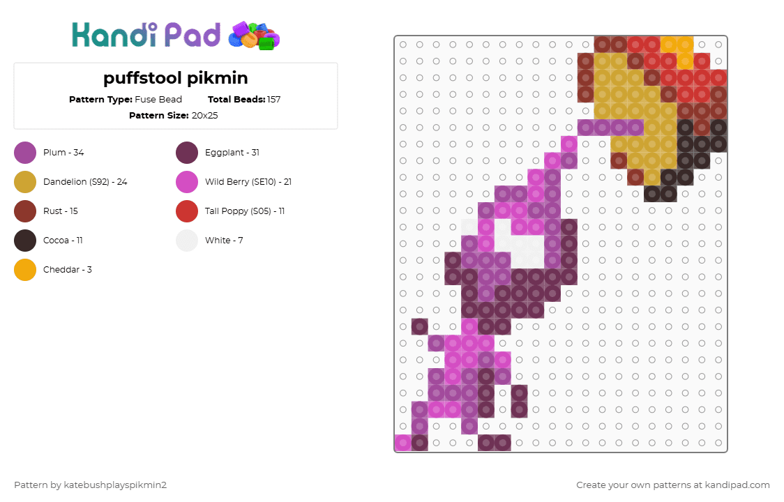 puffstool pikmin - Fuse Bead Pattern by katebushplayspikmin2 on Kandi Pad - pink,pikmin,pikmin 1